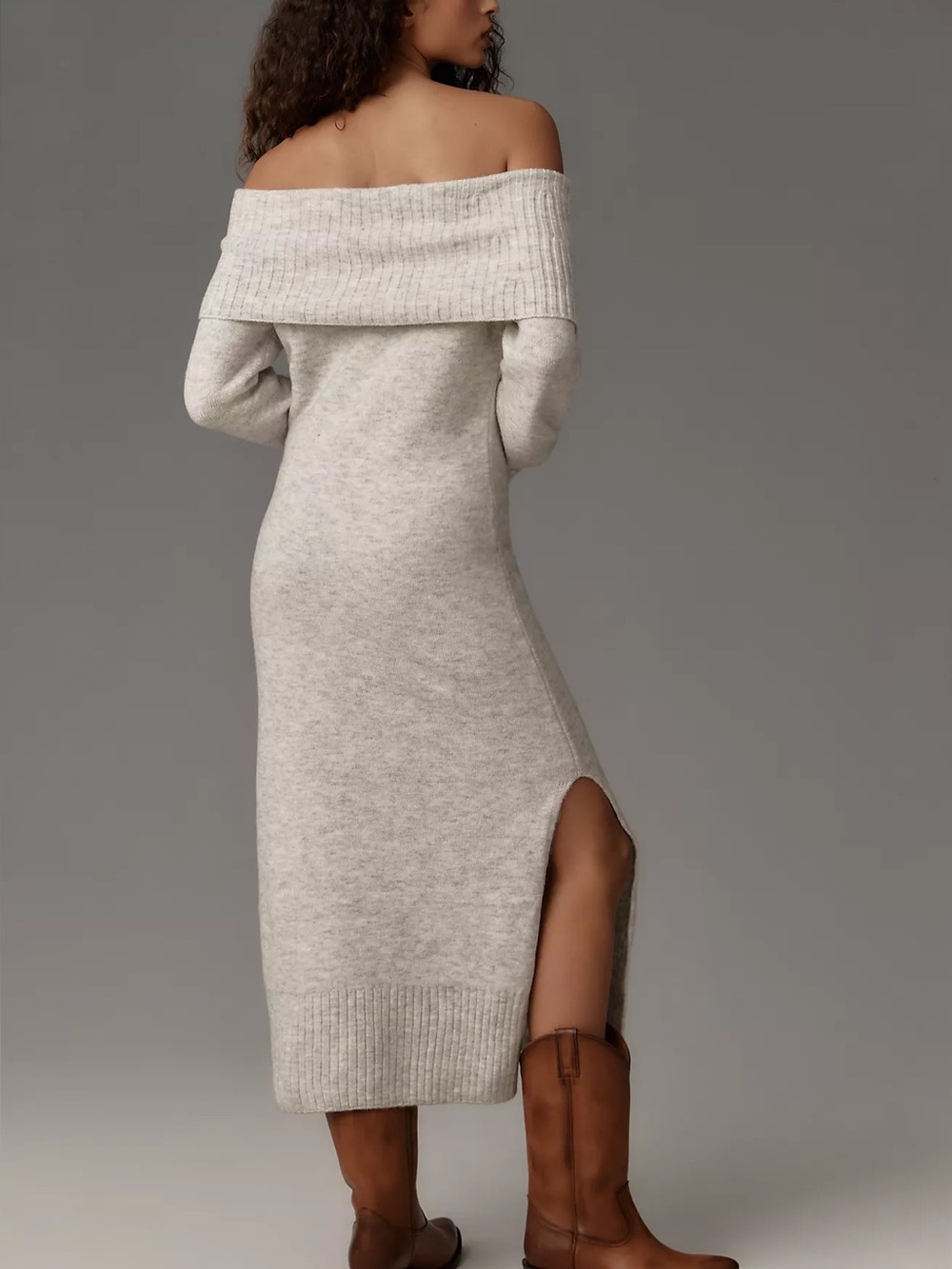 Anthropologie Daily Practice Off-Shoulder Foldover Midi Sweater Dress - Picture 3 of 5